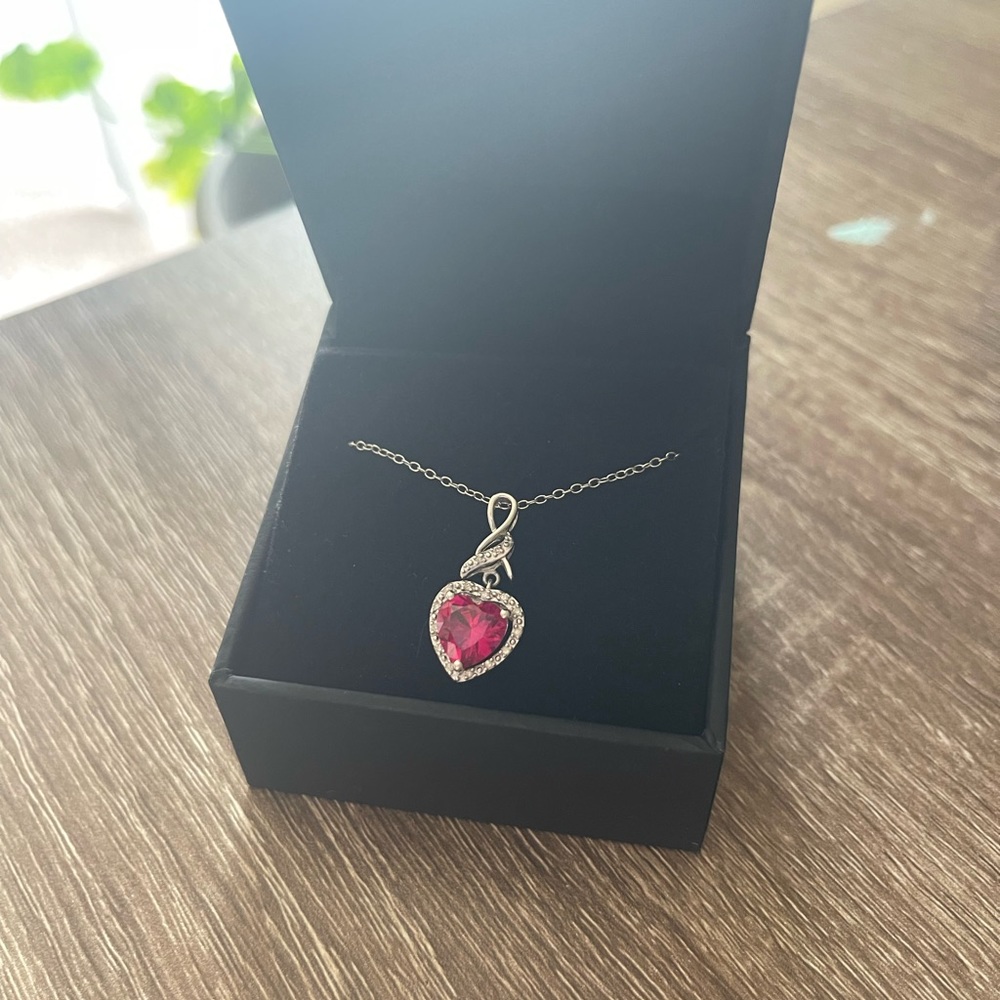 Lab-Created Ruby Necklace 1/20ct tw Diamonds, Sterling Silver